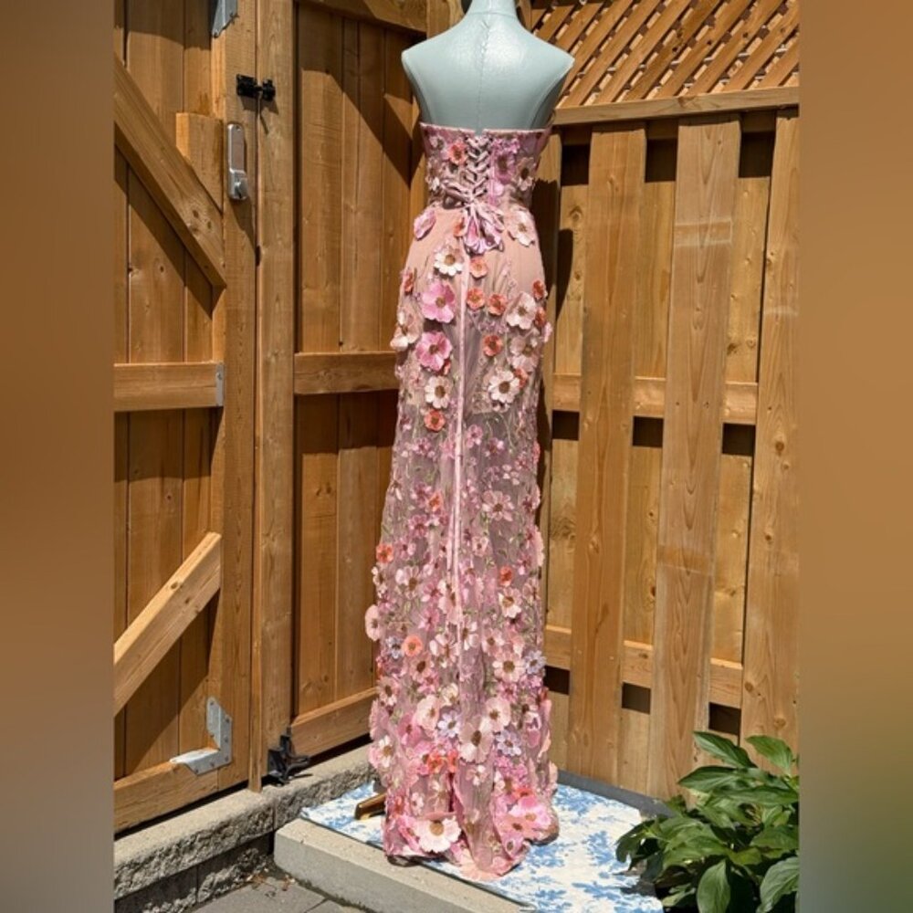 🆕 BRONX & BANCO 🧿 NWOT Jasmine Floral-Appliqued Gown, Pastel Pink Sz M US 6 - Picture 9 of 16